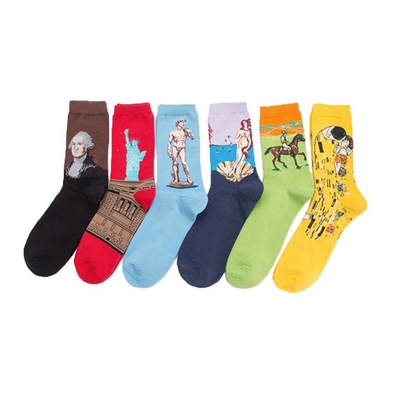1 пара цветные мужские носки чесаный хлопок Рисунок маслом серия забавные Давида