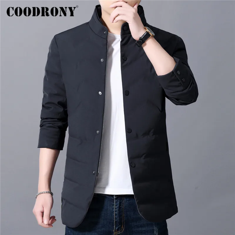 Тёмно-синий Бренд COODRONY, мужская куртка-пуховик на утином пуху, деловая повседневная куртка со стоячим воротником, Мужские осенне-зимние мягкие теплые куртки, верхняя одежда 98027 - Цвет: Тёмно-синий
