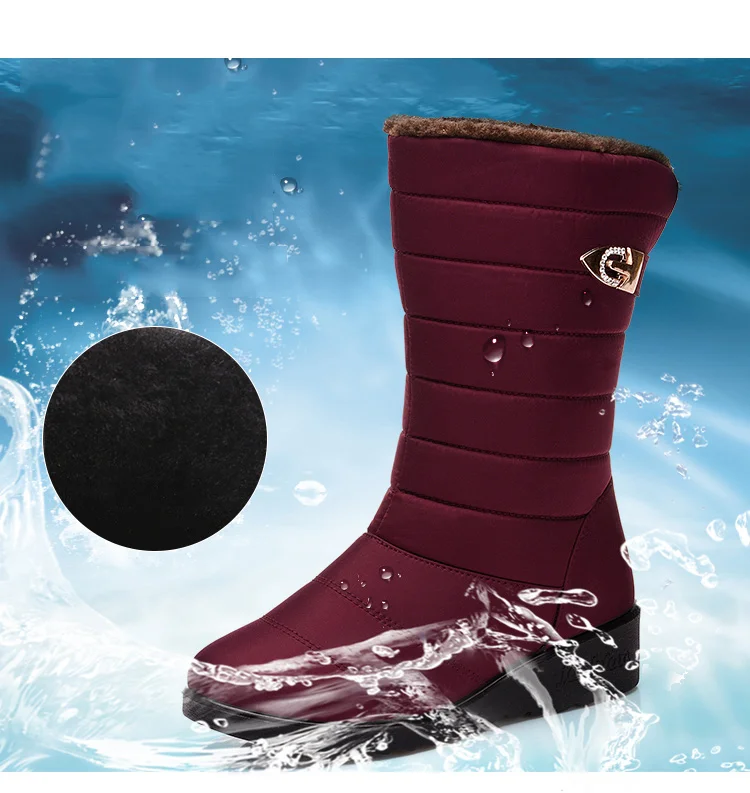Women Boots Mid-Calf Winter Boots With Wedges Heels Botas Mujer Waterproof Snow Boots Women Winter Shoes