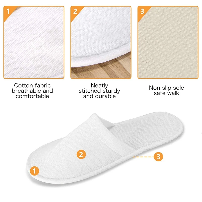 JHD-Disposable Slippers,24 Pairs Closed Toe Disposable Slippers Fit Size for Men and Women for Hotel, Spa Guest Used,(White