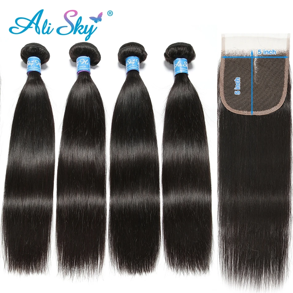 Ali Sky, бразильские прямые человеческие волосы, 3 пряди, 5x5, на шнуровке, волнистые пряди, remy, накладные волосы