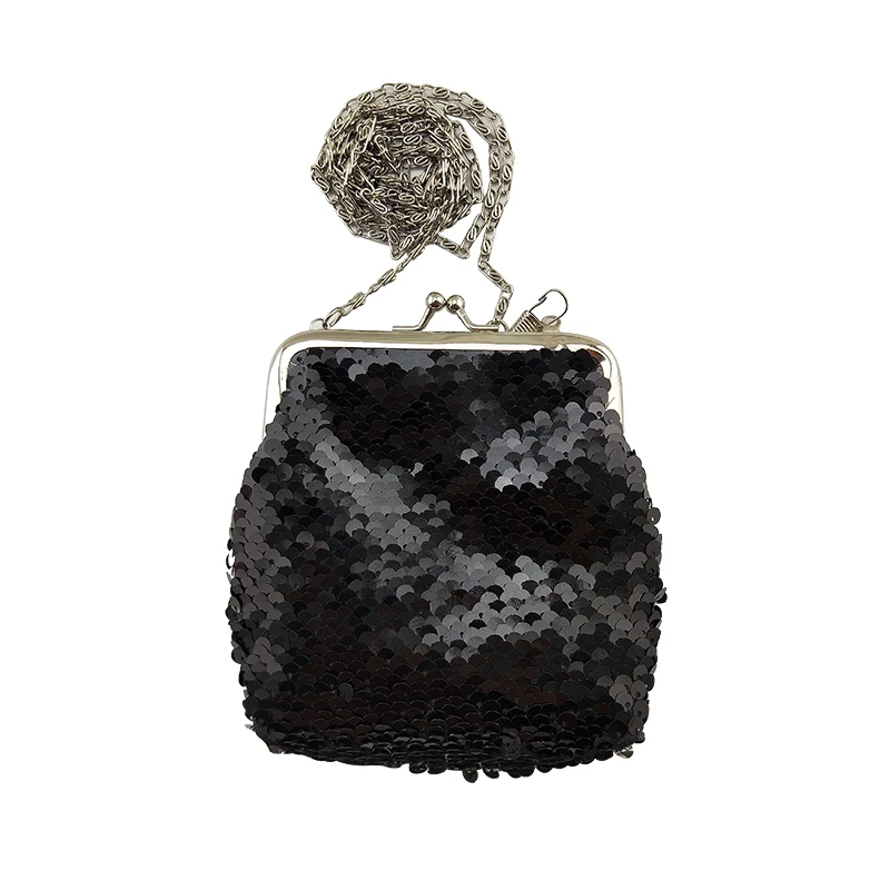 black BELLO TUTTI, новинка, Женский кошелек для монет с блестками, женская сумка-мессенджер на плечо, маленькая сумка, металлический кошелек Farme, мини-кошелек для девочек, для смены карт, посылка - Цвет: black
