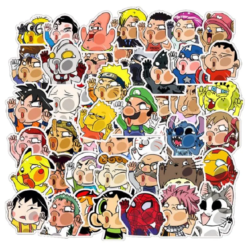 

50PCS Crashed Glass Cartoon Character Funny Stickers Car Luggage Trolley Case Bike Notebook Cute Waterproof Sticker