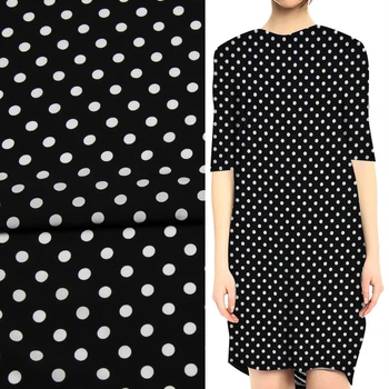 

White polka dot print on black background rayon cotton fabric very soft,RCT008