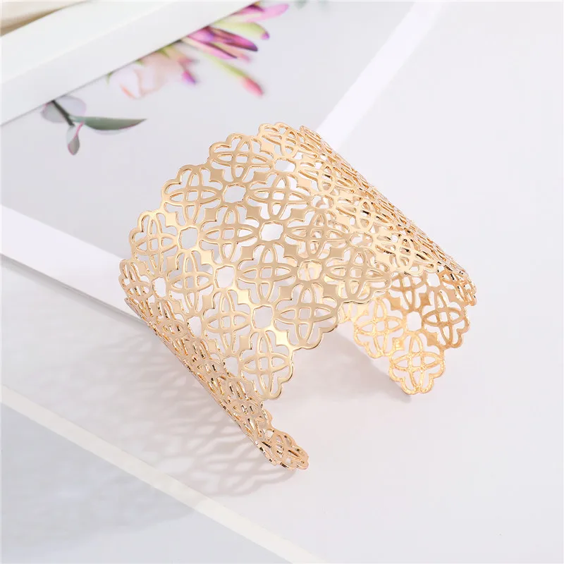 Metal Flower Leaf Rhombus Bangle Bracelet For Women Men Party Wedding Jewelry B26