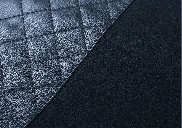 

2018 Autumn And Winter New Style Ouma Men Fashion Rhombus PU Leather Joint Coat Simple Versatile Stand Collar Jacket