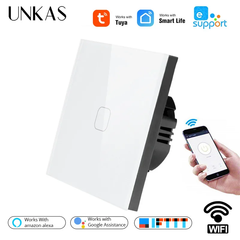 UNKAS стандарт ЕС 1/2 банды Tuya/Smart Life/ewelink WiFi настенный светильник сенсорный выключатель для Google Home Amazon Alexa Голосовое управление