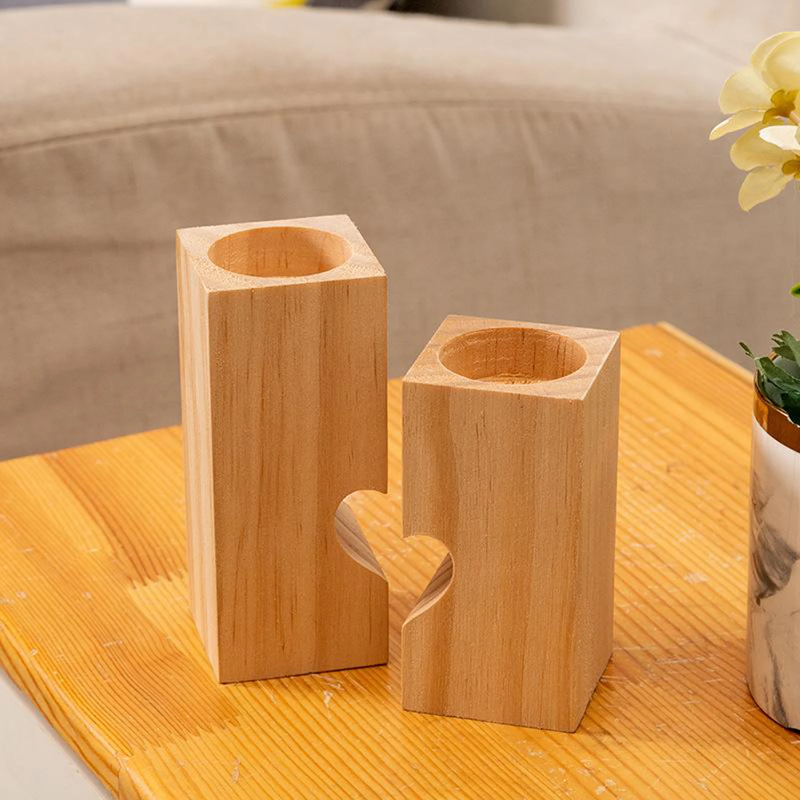 Wooden Candlestick Candelabra Hearted Shape Candle Holder for Wedding Party Decoration Candle Holders Home Decoration