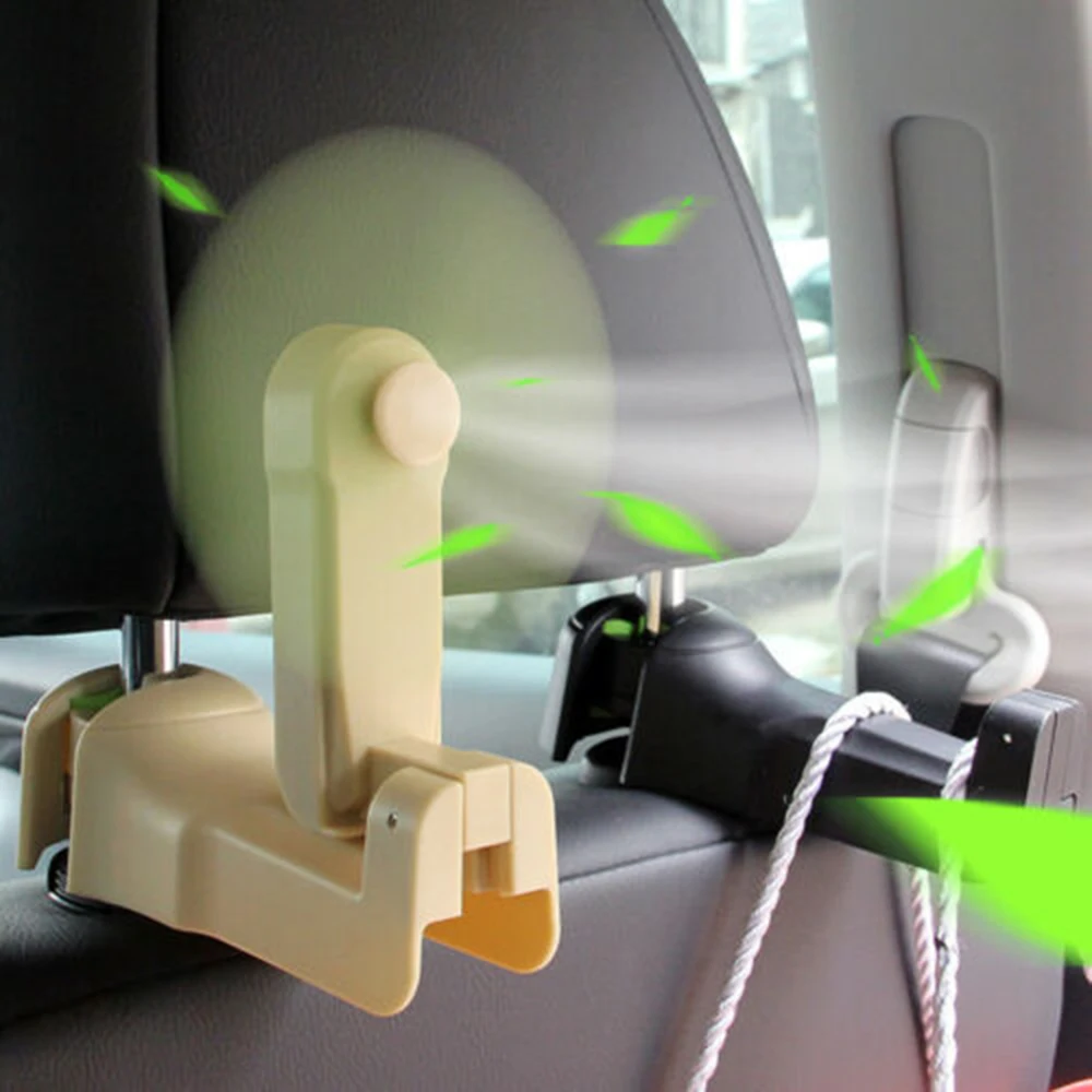 

Multi-functional Car Headrest Hook with Cooling Fan Car Back Seat Hanger For Bag Handbag Purse Grocery Universal Car