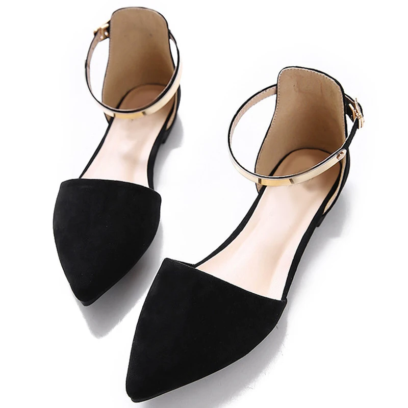 

Big yards for women's shoes 2019 summer light pointed mouth word buckle with flat black work shoes
