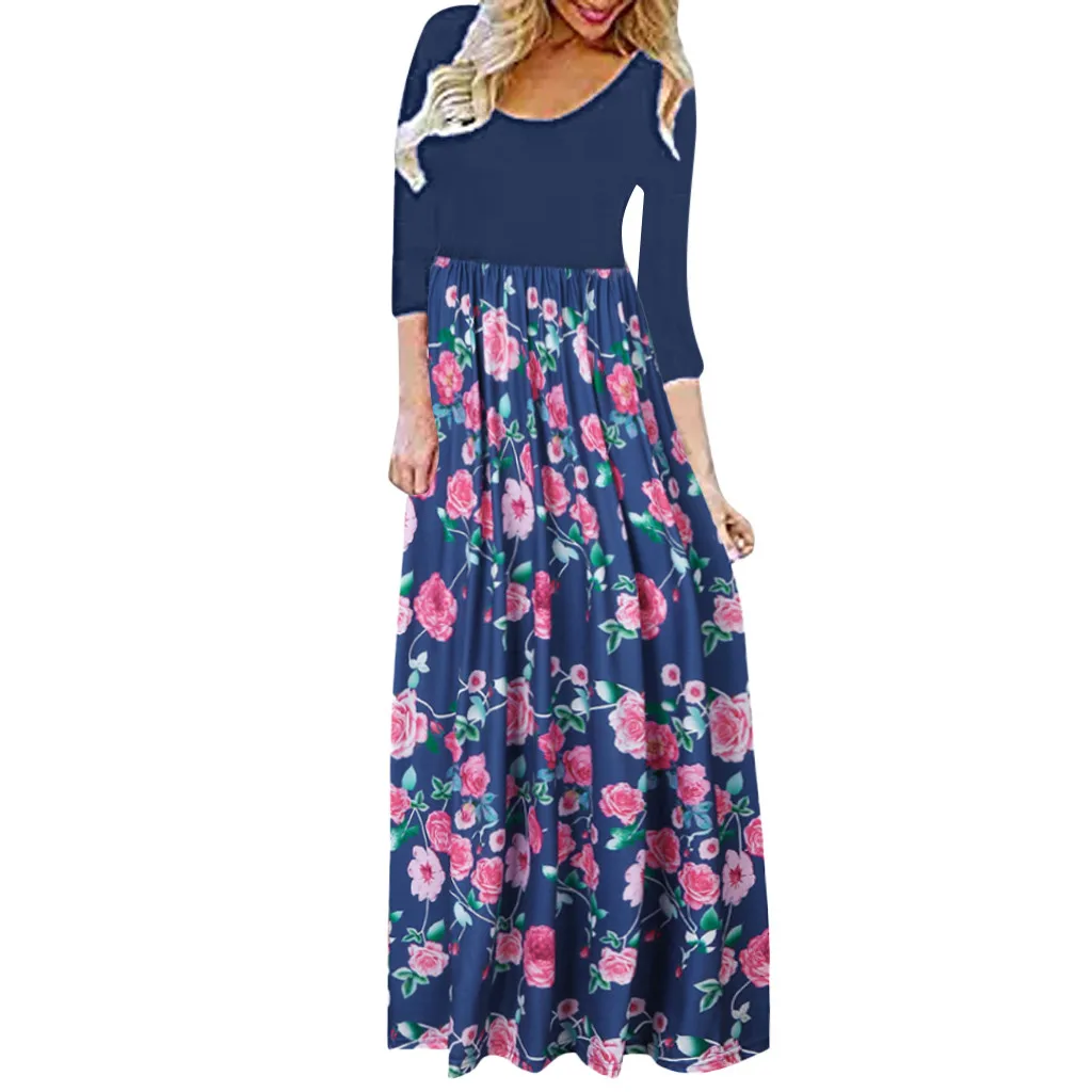 

JAYCOSIN Vintage Floral Print Patchwork Long Dress Women 2019 Casual Long Sleeve Party Dress Elegant O Neck Ladies Maxi Dress806
