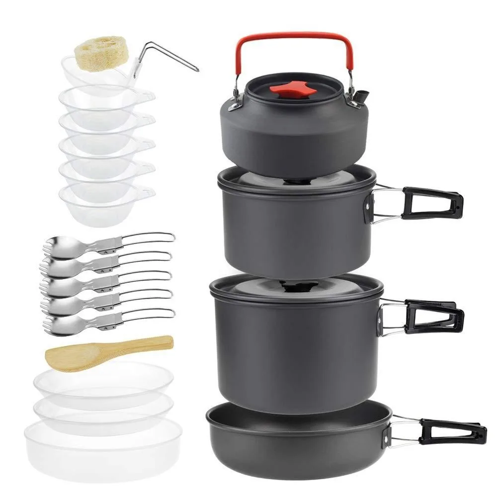 

Outdoor Cookware Picnic Coying Camping Utensils Tea Cozy Pan Set Camping Coffee Pot 4-5 People Aluminum Tea Pot