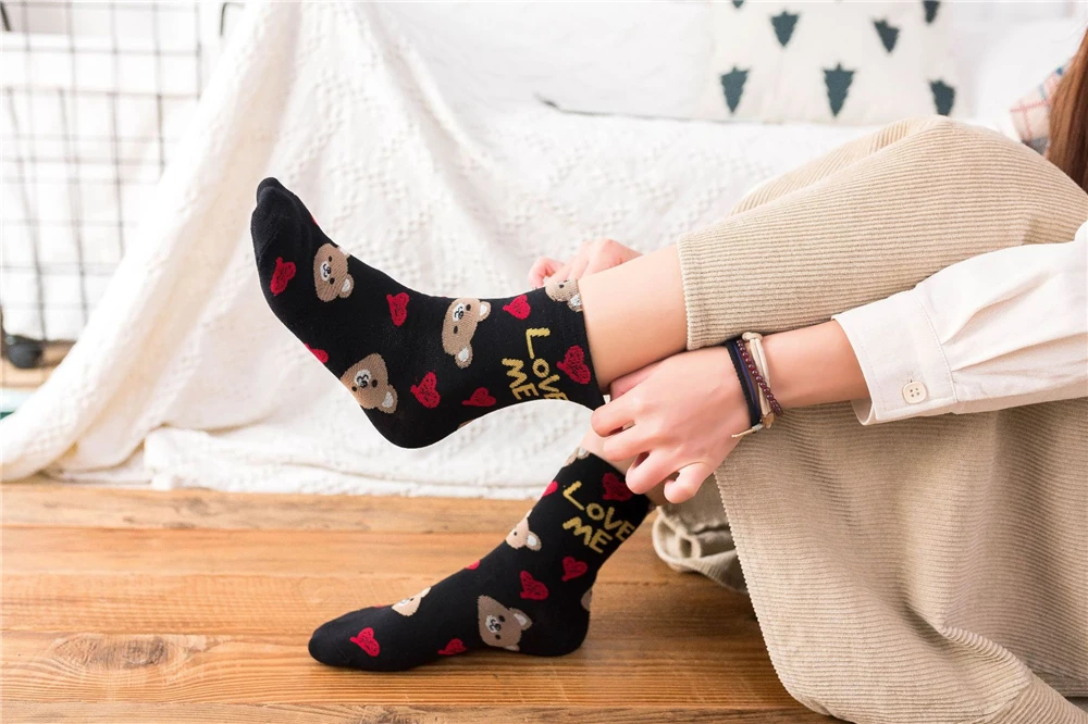 Nette Tier Koreanischen Stil Frauen Katze Panda Hund Bär Cartoon Socken Weiche Baumwolle Casual Sport Streetwear Dropship – Detail 27