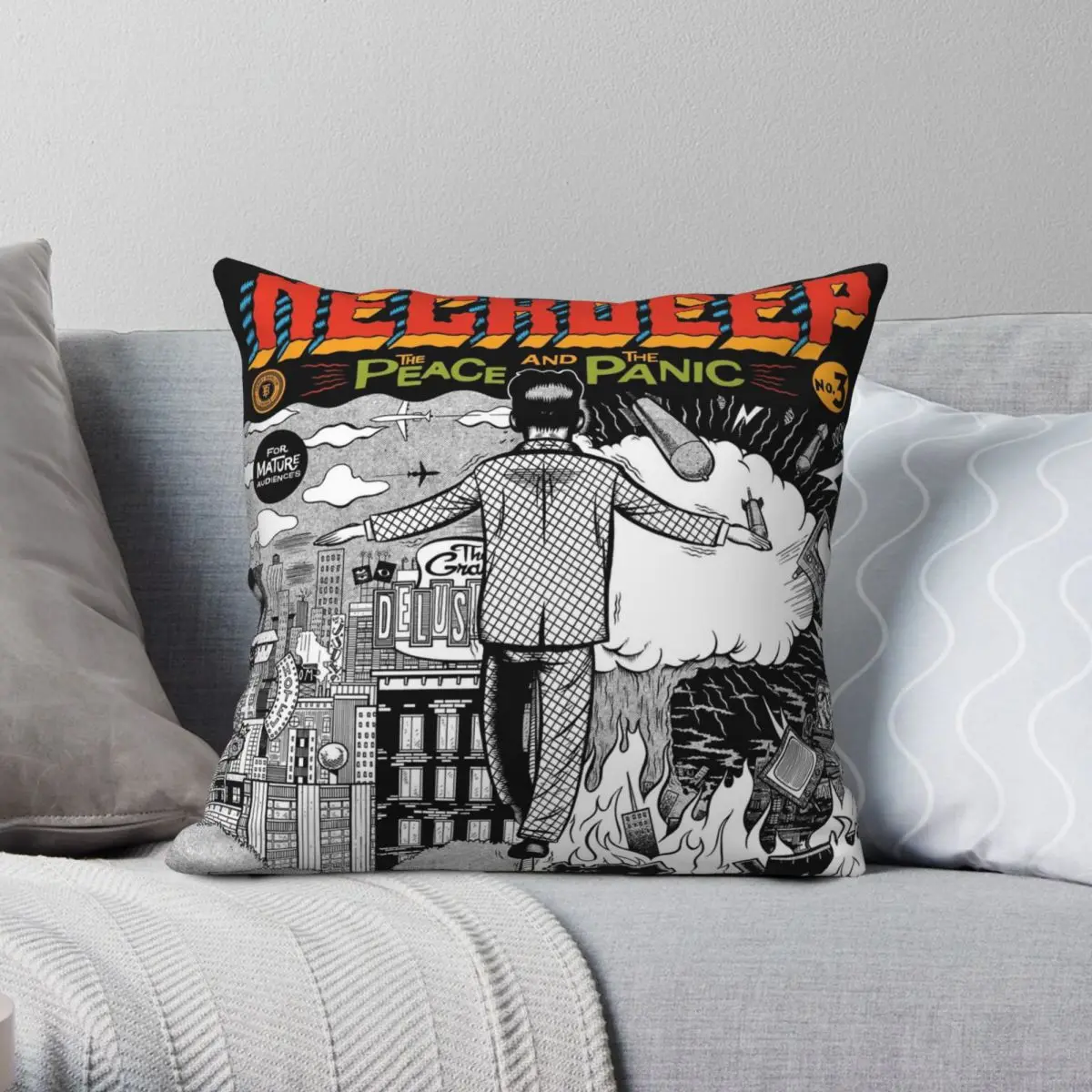 

The Peace And The Panic Square Pillowcase Polyester Linen Velvet Creative Zip Decor Sofa Cushion Case