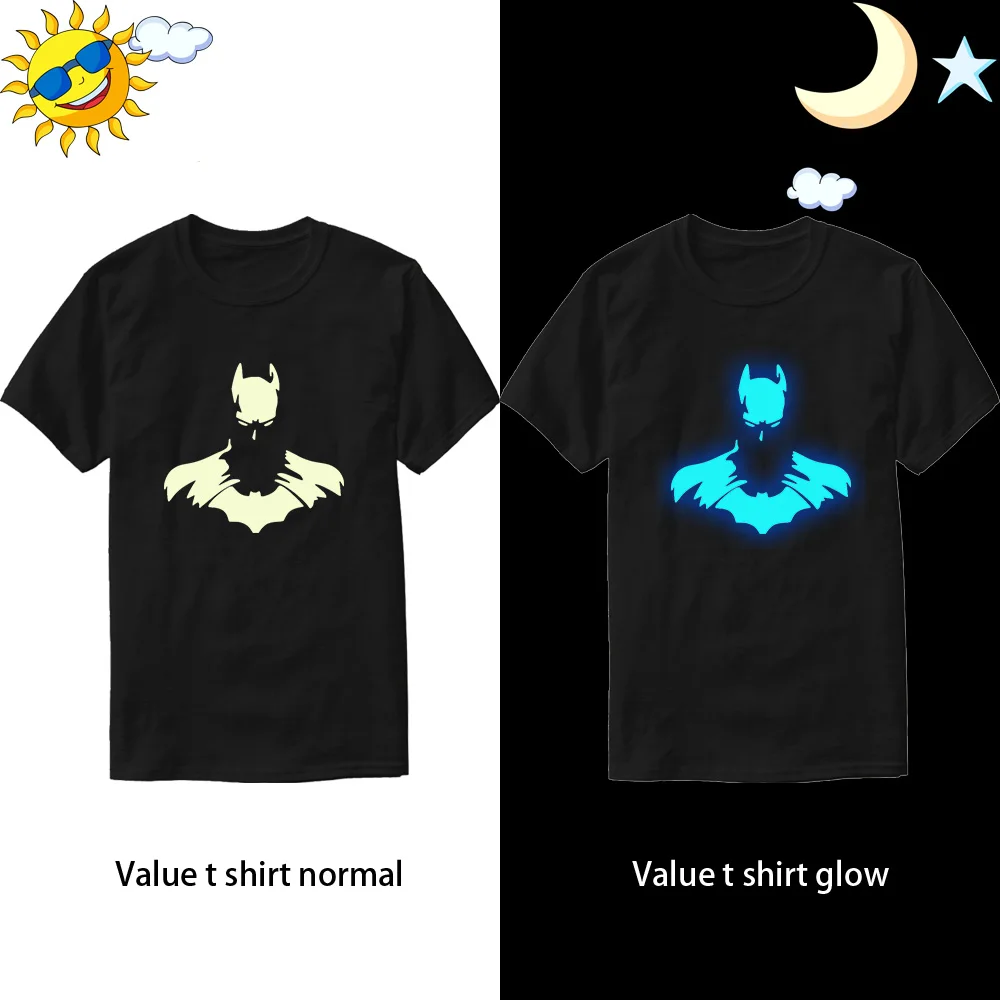 LYTLM футболки с Бэтменом из мультфильма одежда для мужчин, пап и сыновей Светящиеся в темноте рубашки для мальчиков Забавные футболки для девочек, хлопковая одежда для девочек - Цвет: Glow