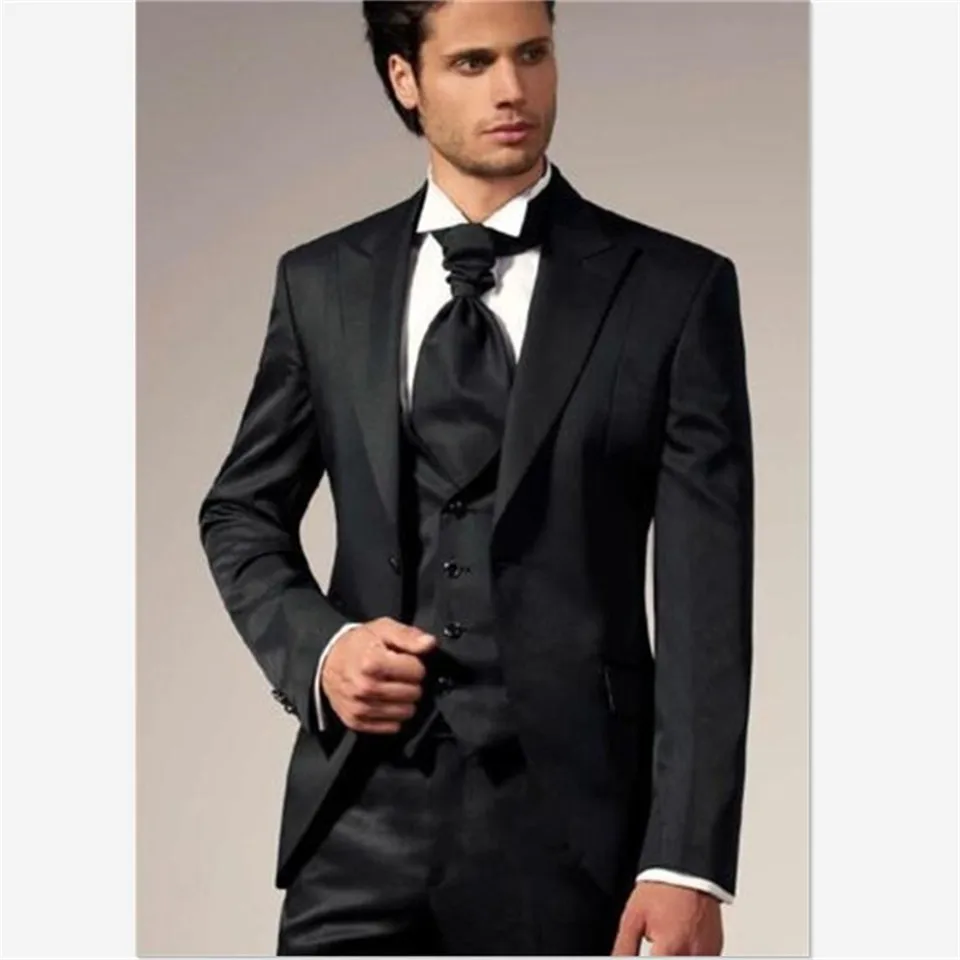 Top Selling New Custom Black Men Suit Groom Tuxedos Wedding Best mens Suits( jacket+Pants+vest) Traje Hombre Costume Homme