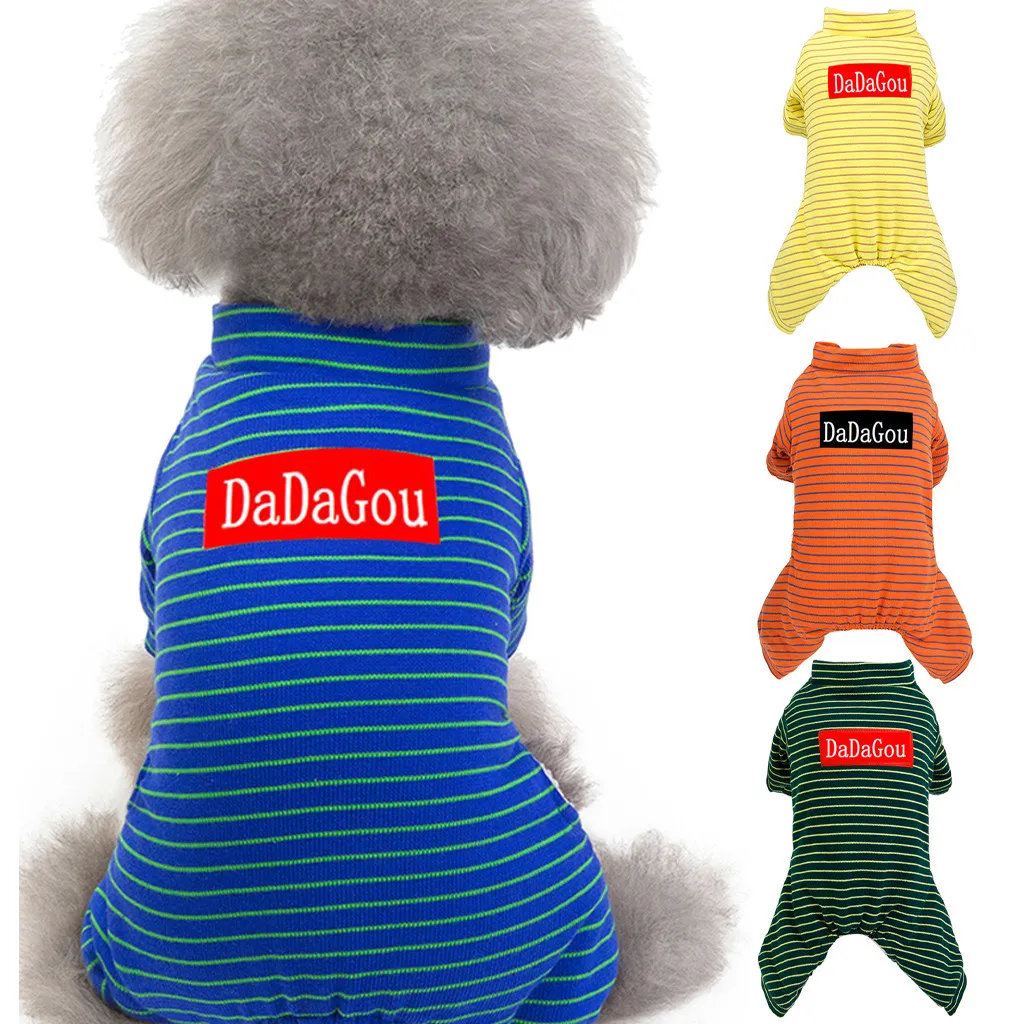 Pet clothes for dog cat New Pet Four-legged Pajamas Autumn And Winter Cat Dog Fashion Stripe Clothing#4