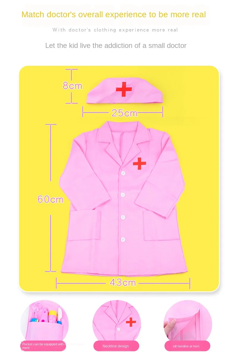 Simulation doctor nurse work Children Uniform Cross Coat Halloween Costume Kids Cosplay Baby Toys Set Fancy Party birthday 6