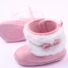 Модная прекрасная зимняя теплая обувь для малышей; флисовые сапоги с хлопковой подкладкой для девочек; обувь для малышей с бантом; обувь для малышей