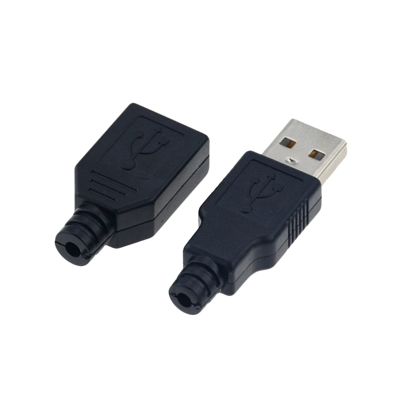 10pcs Type A Male Female USB 4 Pin Plug Socket Connector With Black Plastic Cover Type-A DIY Kits usb plug socket connector