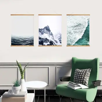 

3 Panel Hanging Poster with Wood Frames - Mountains and sea - Ready to Hang Decorative Wall Art - 18"x24" x 3 Panels