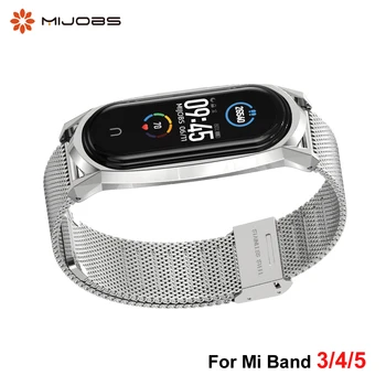 

Mijobs Strap for Mi Band 5 4 3 xaiomi Metal Wristband correa for Xiaomi Miband Bracelet Stainless pulseira xaomi bend nfc global