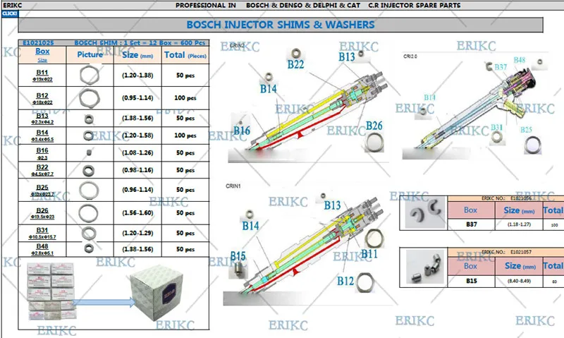 ERIKC CR Топливная форсунка регулировки шайбы прокладки B11 B12 B13 B14 B16 B22 B25 B26 B31 B48 B15 прокладки ремонтный Наборы для Bosch Сопла