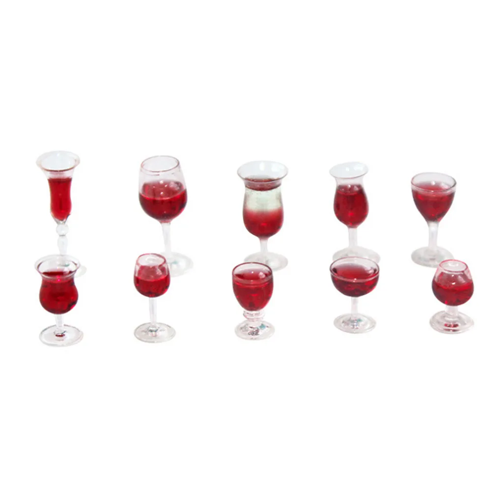 6 Dollhouse Miniature Red Wine Glasses Cup Goblet Bar party Drink Accessory 1:12