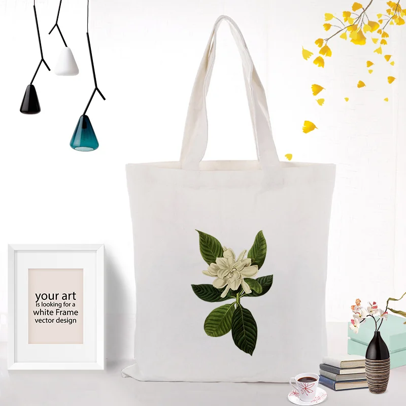 FLOWERS150 FLOWER Handbag Custom Print Logo Tote Bag Daily Use Shopping Bag DIY Canvas Eco Reusable RecycleText - Цвет: FLOWERS150