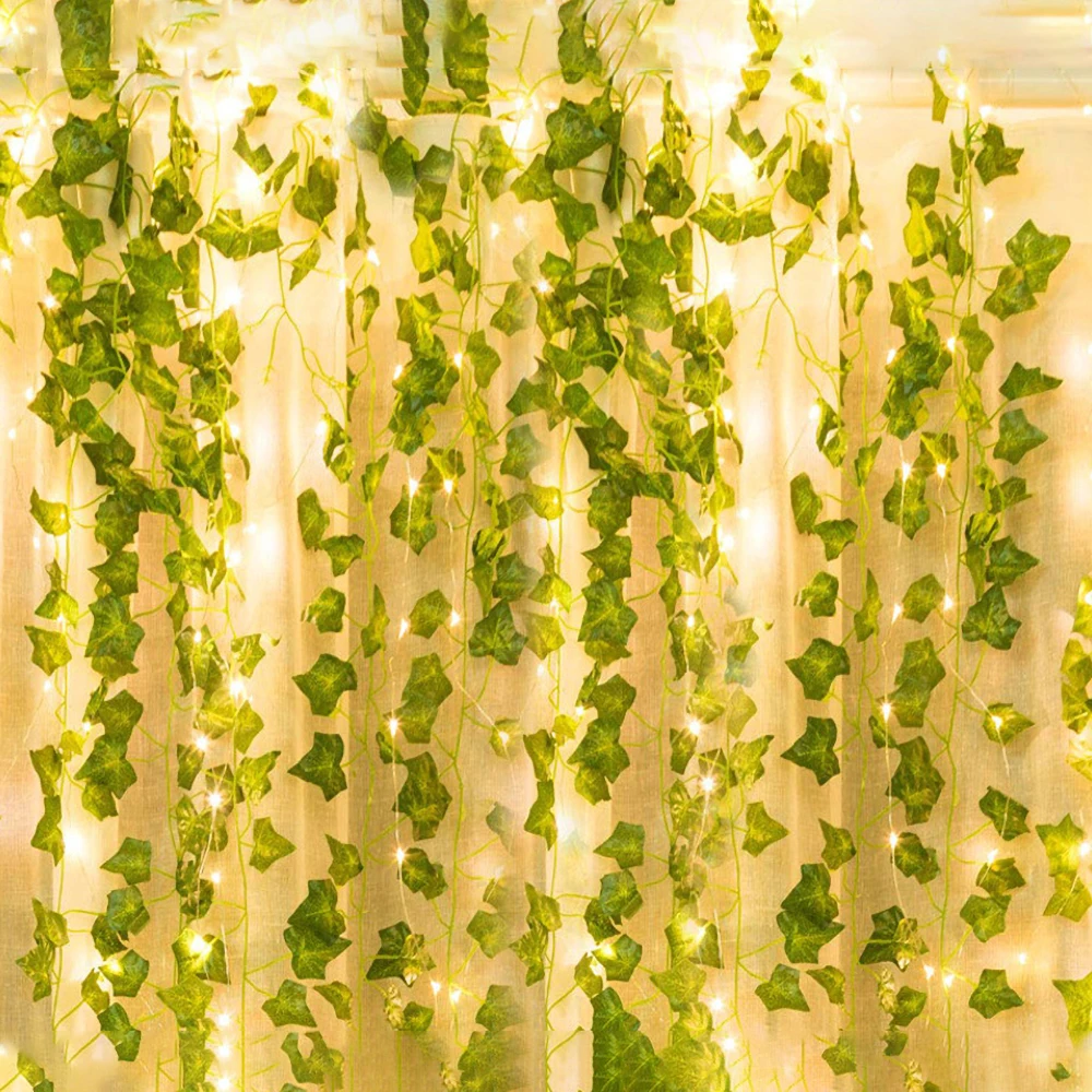 

2M 20LED artificial green leaves rattan string battery Christmas wreath holiday wedding decoration DIY garden garden lighting