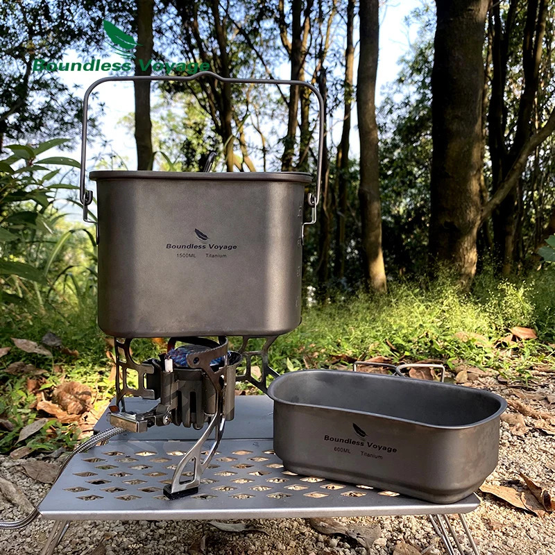 Camping Titanium Cookware Kit Bowl Pan Pot Ultralight Outdoor Travel Picnic Cook