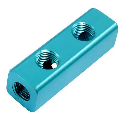 

1/4" Blue Aluminum 2 Ways Cuboid Shape Air Inline Manifold Block