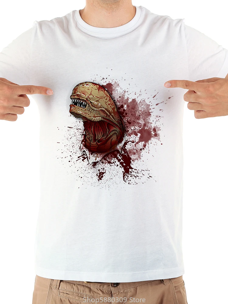 2020 Summer New White T Shirt Male Alien Break Out Body Short-sleeved Printed Tshirt Homme Streetwear Soft O-Neck T-shirt | Мужская