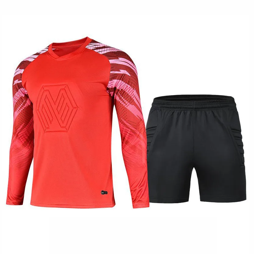 Soccer Jersey Men Kid Soccer Goalkeeper Uniform Protective Sponge Long Sleeve Football Training Goalkeeper Top Pants Custom