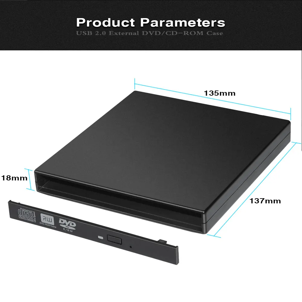 480 Мбит/с USB 2,0 12,7 мм SATA Мобильный Корпус для DVD PC ABS настольный оптический привод чехол CD-ROM ноутбука портативный ноутбук диск
