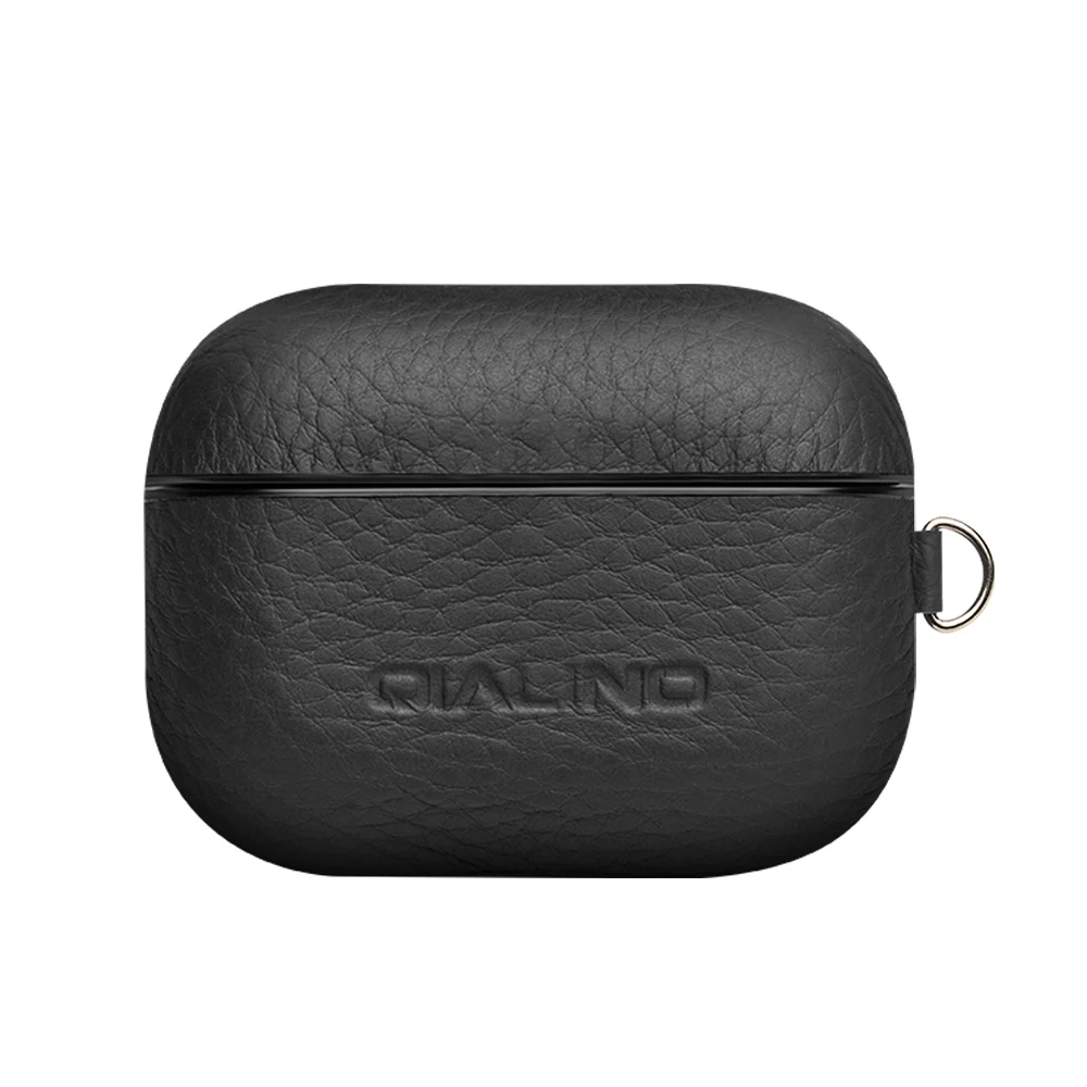 QIALINO мягкий чехол из натуральной кожи для Apple AirPods Pro ручной работы противоударный чехол для наушников для Airpods 3 - Цвет: Черный
