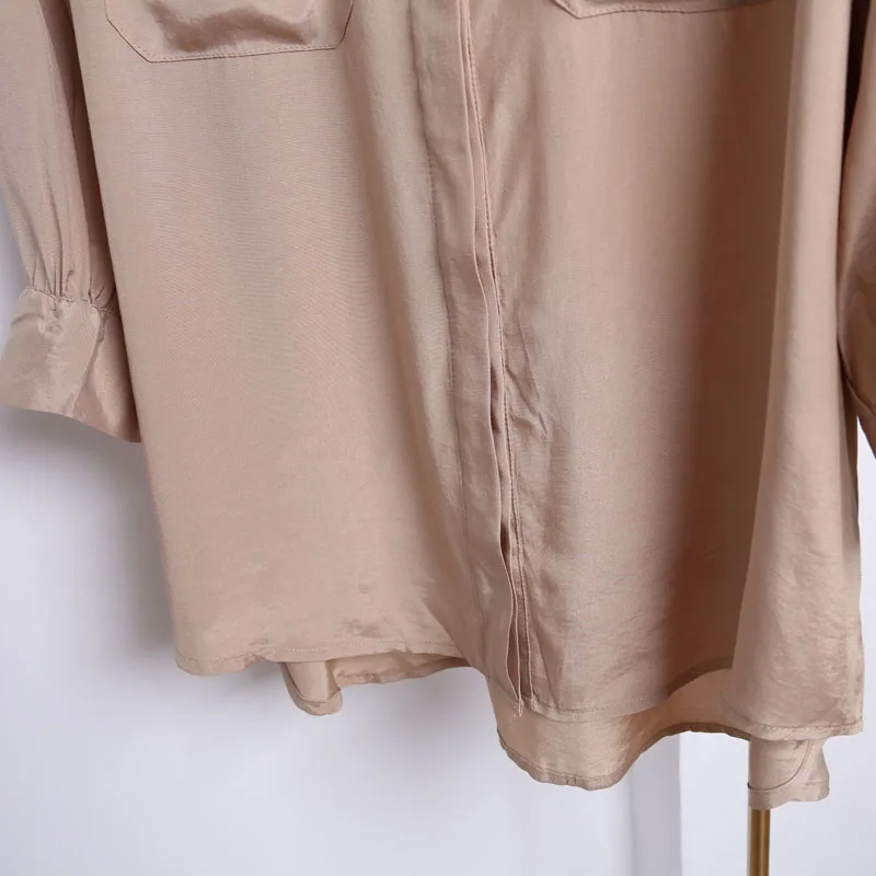 Tencel рубашки женские блузки с длинным рукавом Повседневные свободные высокое качество отложной воротник женские новые модные топы белый хаки