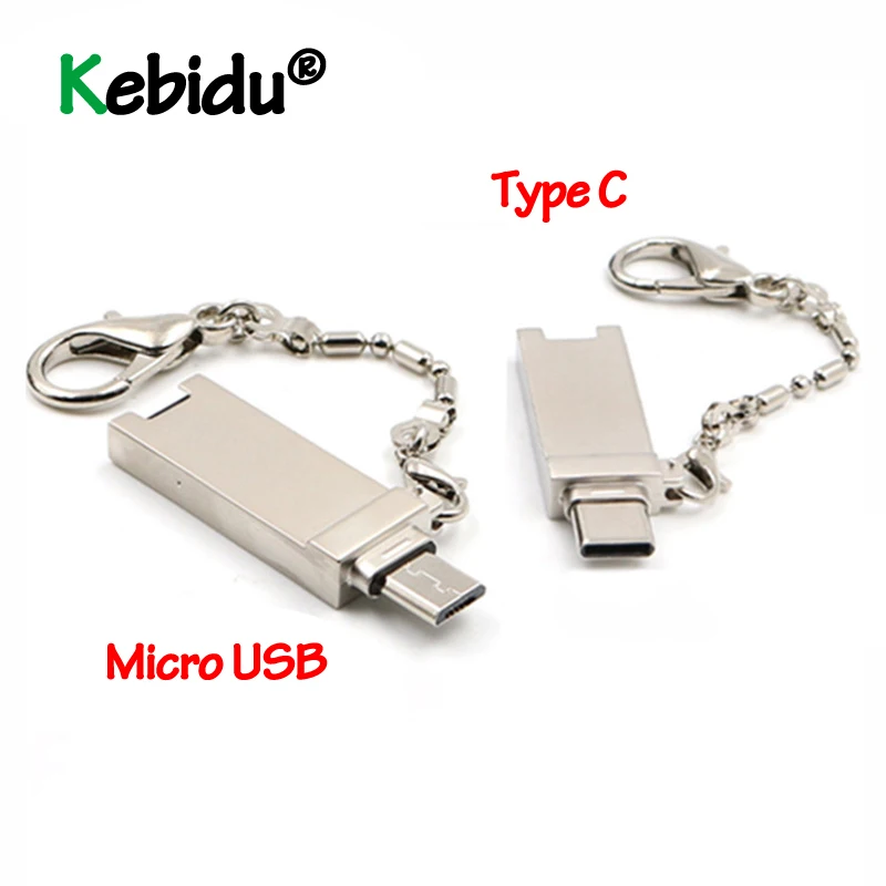 Тип C Micro USB OTG считыватель карт памяти алюминиевый Портативный адаптер конвертер с брелок для Micro SD/TF ПК компьютер