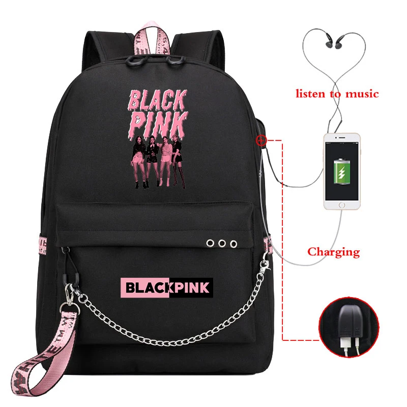 Backpack 17 Новинка, школьные сумки для девочек, Kpop, черный, розовый, розовый, Лиза, рюкзак для женщин, зарядка через usb, рюкзак для ноутбука, дорожный рюкзак, Sac A Dos Femme - Цвет: Backpack 17