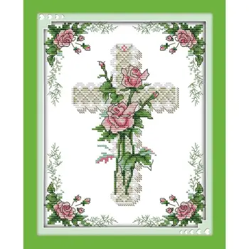 

Joy Sunday The Heart of A Rose Counted Cross Stitch Kits 11&14CT DMC DIY Embroidery Kits Needlework for Home Decor Handmade Gift