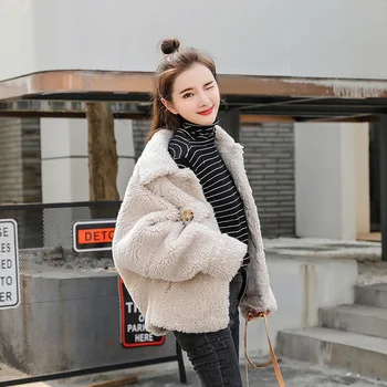 

Women Suede Fur XL Coat Thick Warm Faux Sheepskin medium Female Overcoat Jacket Winter Fashion Solid Trench Coats