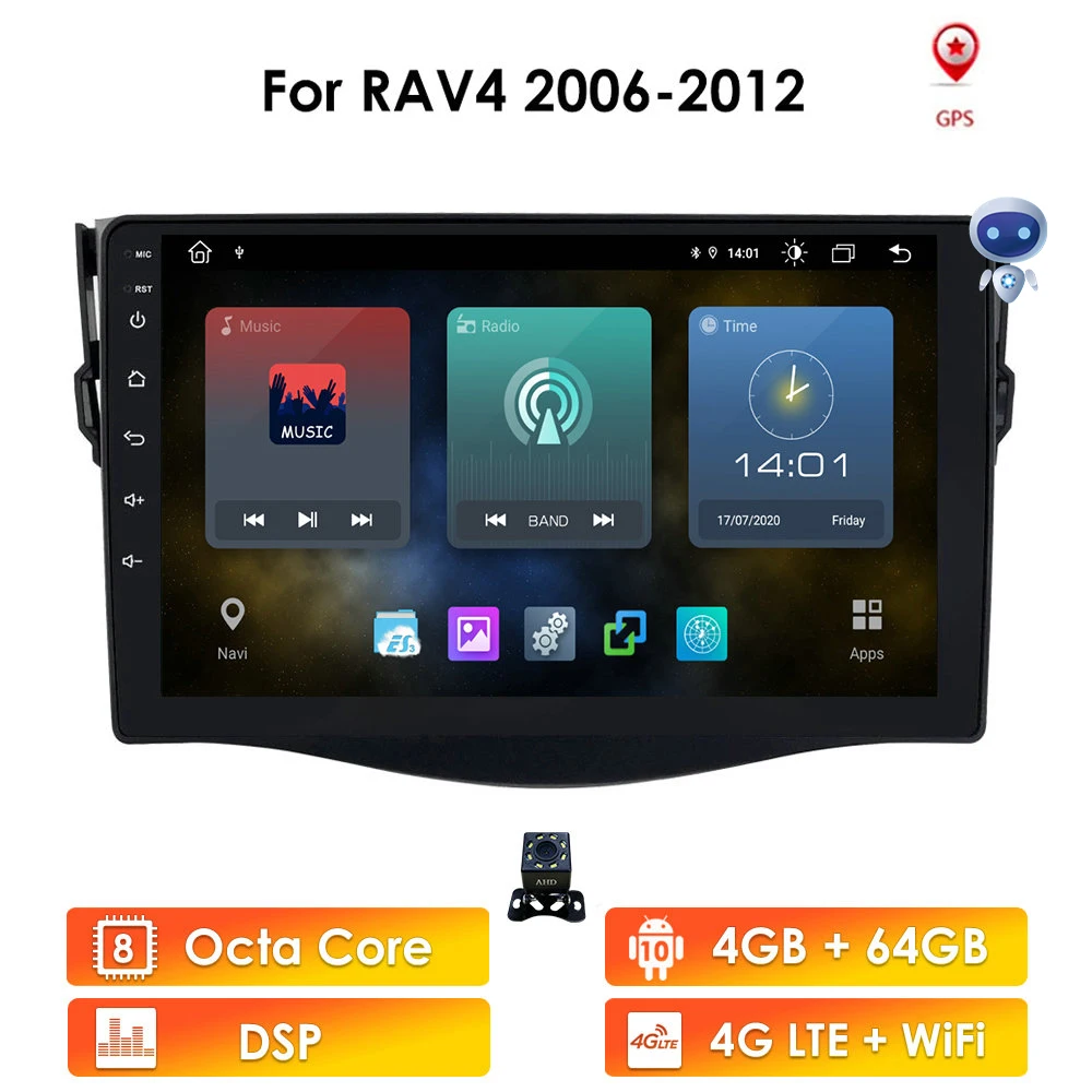 Автомагнитола 2DIN 7 дюймов Android 10 для Toyota RAV4 2006 2007 2008 2009 2010 2011 2012 GPS-навигатор