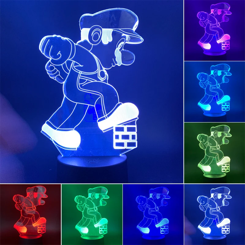 Супер Марио 3D светодиодный ночной Светильник Марио и Луиджи Йоши 7 цветов Изменение лампа украшение комнаты фигурка игрушки для детей Рождественский подарок - Цвет: Золотой