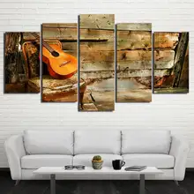 HD impreso 5 piezas de arte de lona cuadro de guitarra Vintage de madera enmarcado imágenes murales modulares para sala de estar (sin marco)