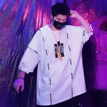 

2020 summer new men's half-sleeved loose T-shirt European tide brand ins five-point sleeve short-sleeved hip-hop tops Best white