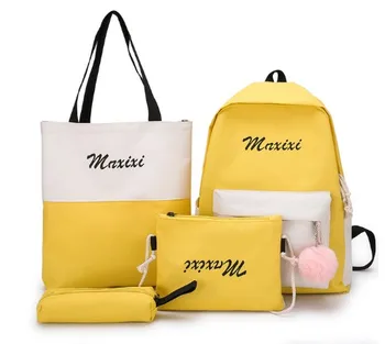 

Adisputent 4Pcs/set Canvas School bags Teen Girls Backpack School Book Bag Set with Shoulder Bag Case for Kids