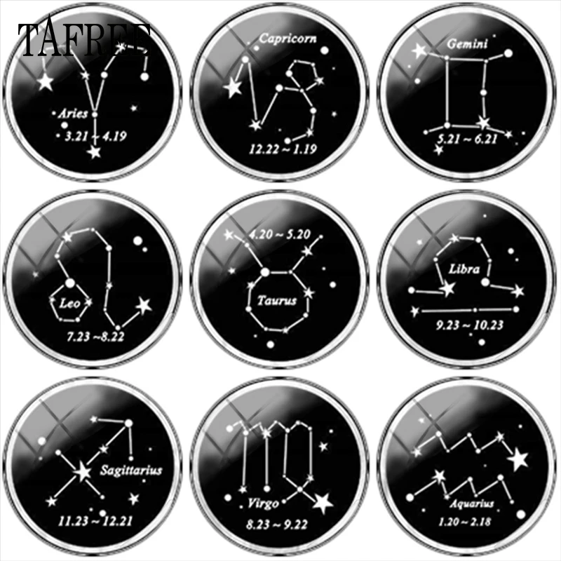 

TAFREE 12 Horoscope Sign Round Photo Glass Cabochon Demo Flat Back Making Findings 12mm/15mm/16mm/18mm/20mm/25mm
