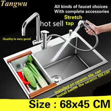 Стандартная кухонная раковина Мода Прочный 304 нержавеющая сталь ручная работа один слот Горячая 68x45 см