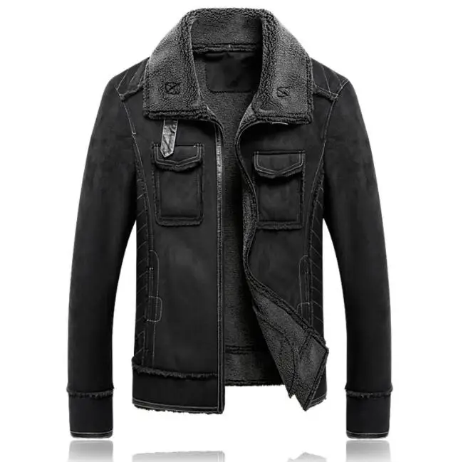 

Autumn faux leather jacket mens winter thicken warm fur leather coat men slim jackets jaqueta de couro Plus velvet lapel B100