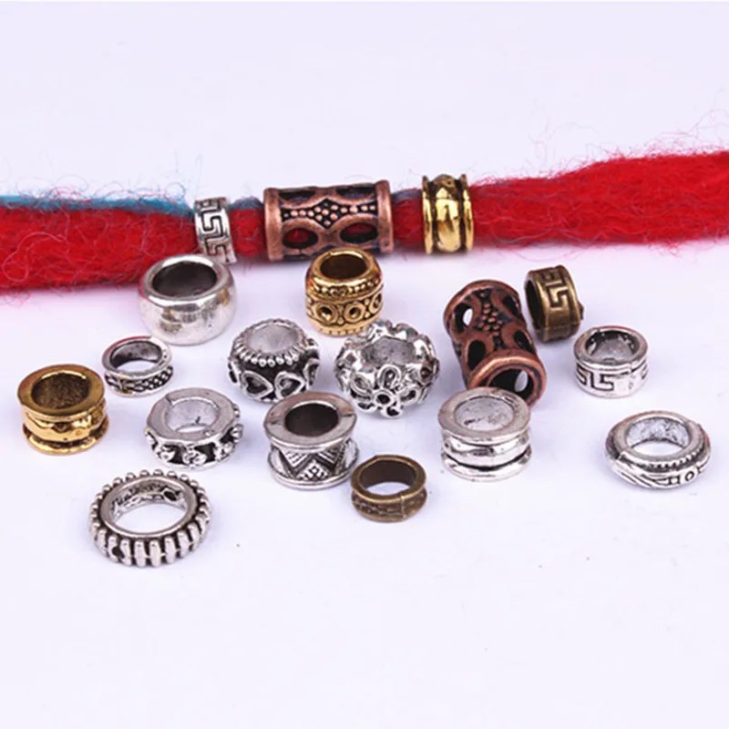 

5pcs Tibetan Silver Different 15 Styles Hair Braid Dread Dreadlock Beads Rings Tube Accessories Approx 5-7mm Inner Hole Jewelry